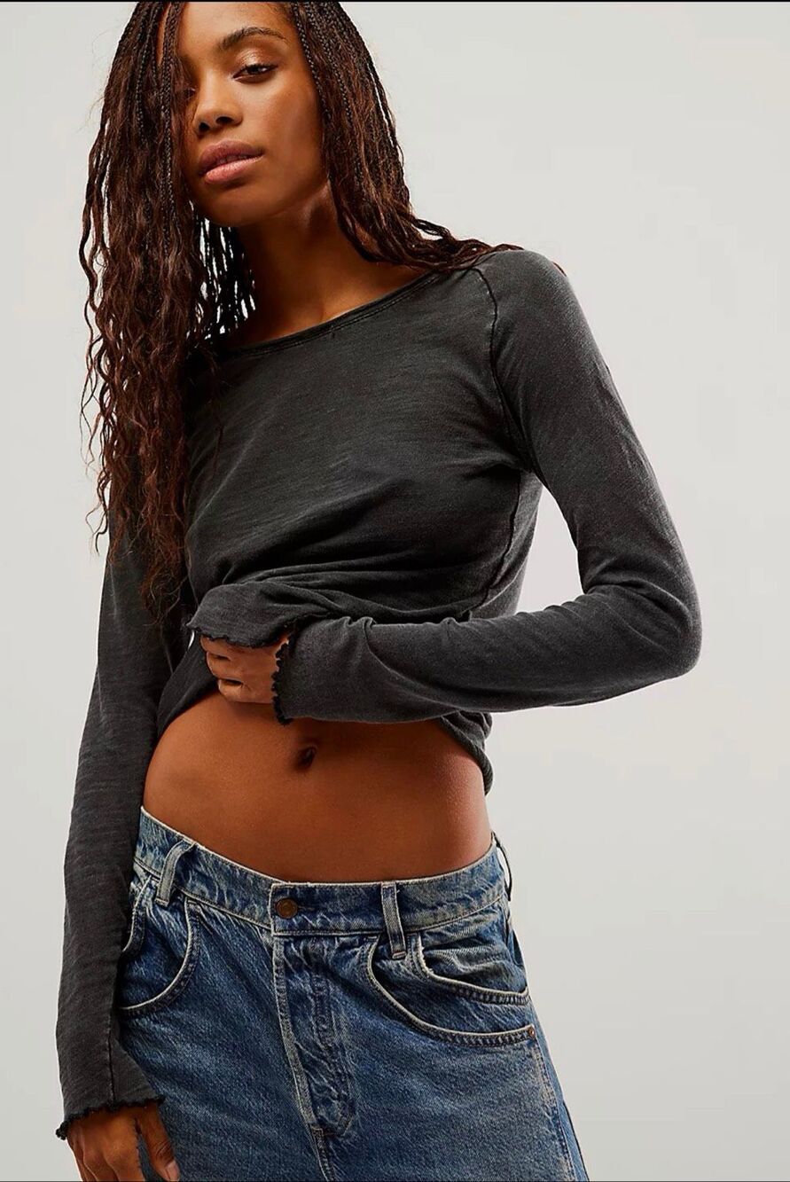 Free People X We The Free Be My Baby Tee long sleeve black S NEW